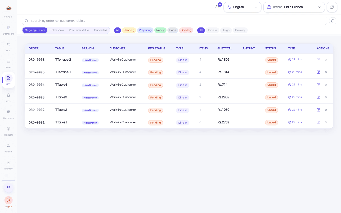 Live orders